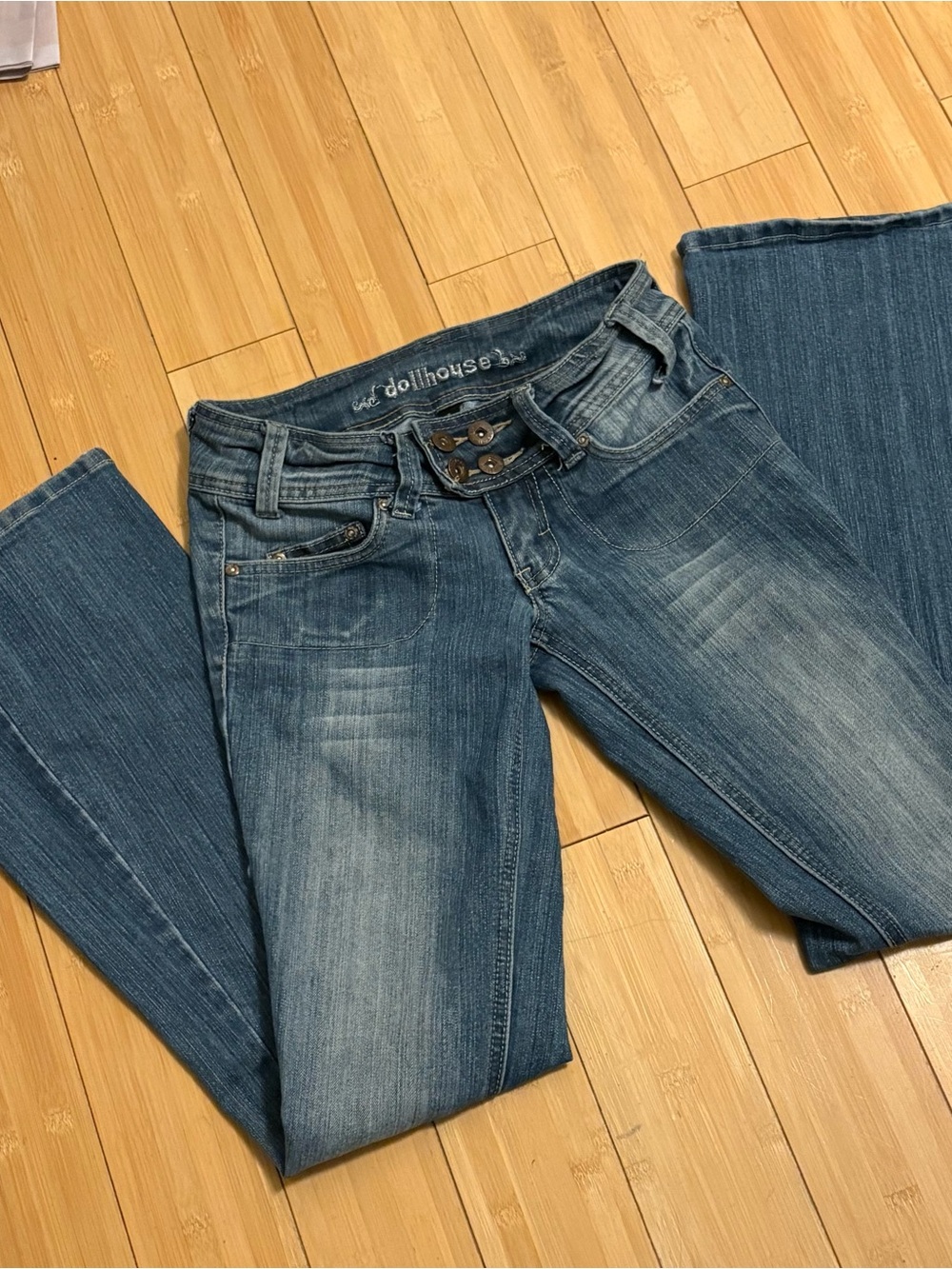 Vintage Dollhouse Flare Low Rise Jeans, Y2K, 31.5" Inseam, 7.5" Rise